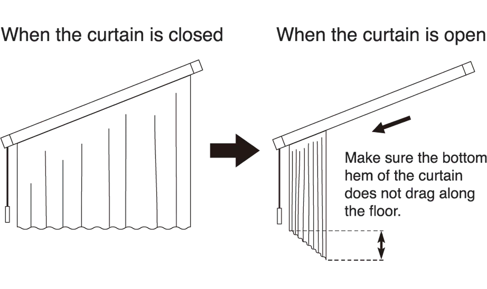 Precautions when drawing a curtain from a low position.