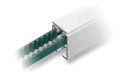 Special shape track keeps belt without damage.